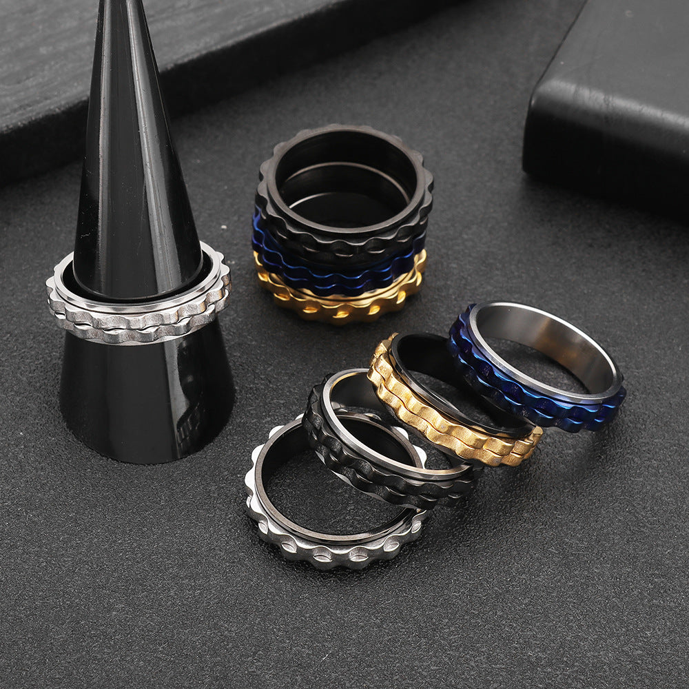 Planderful 6mm Titanium Steel Gear Ring Rotating Pressure Relief For Unisex Hands Everyday Genie