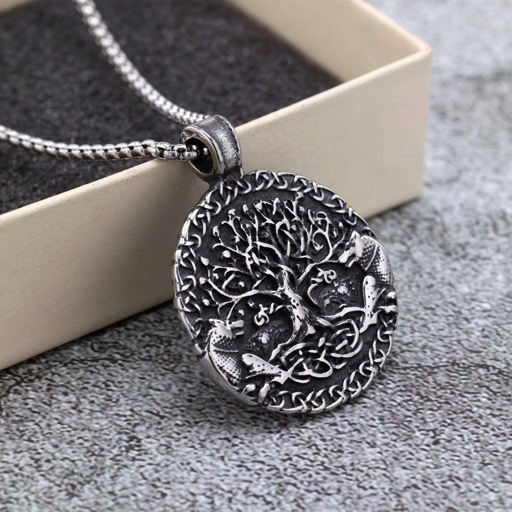Planderful Viking Tree Of Life Pendant Necklace Stainless Steel Double Sided For Men And Women