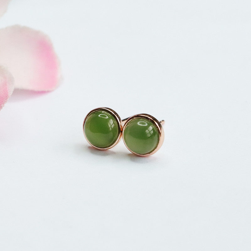 Sterling Silver Earrings with Natural Hotan Jade Inlays