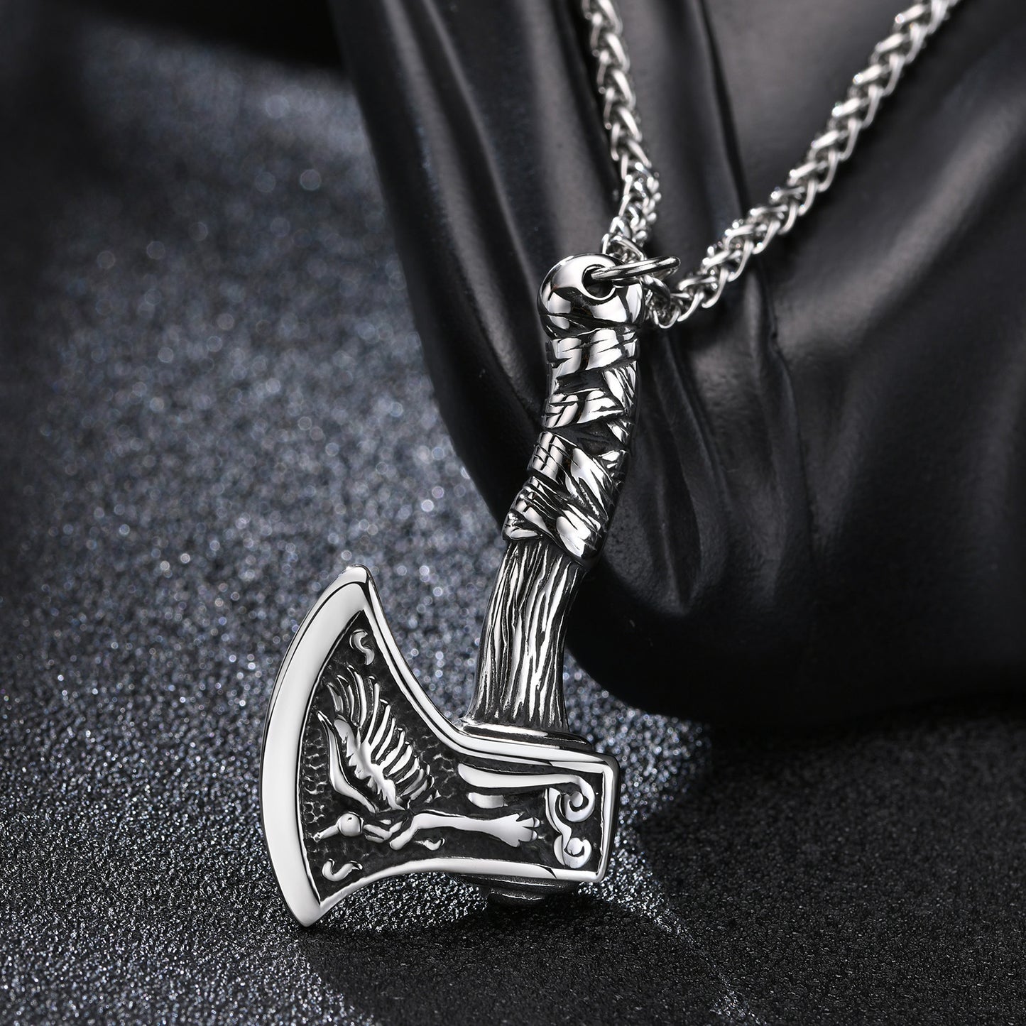 Stainless Steel Viking Axe Element Pendant Necklace Grey Men's