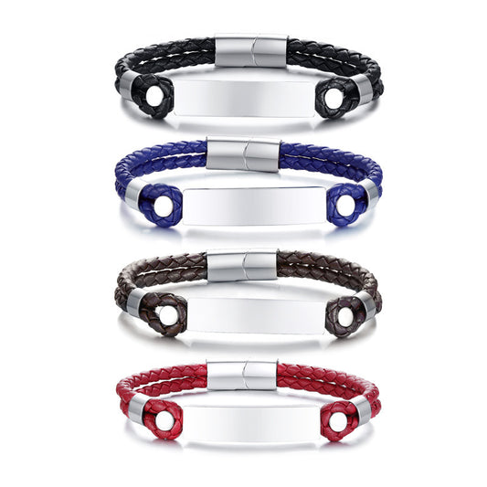 Leather Trendy Simple Blank Stainless Steel Bracelet for Men