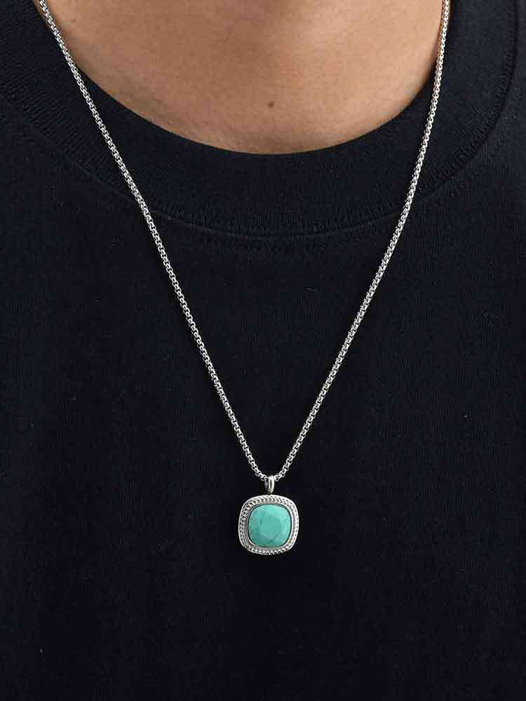 Planderful Titanium Steel Square Pendant for Men Versatile