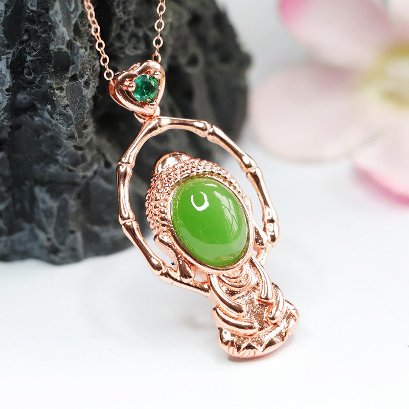 Oval Natural Hotan Jade Baby Buddha Necklace from Fortune's Favor Collection