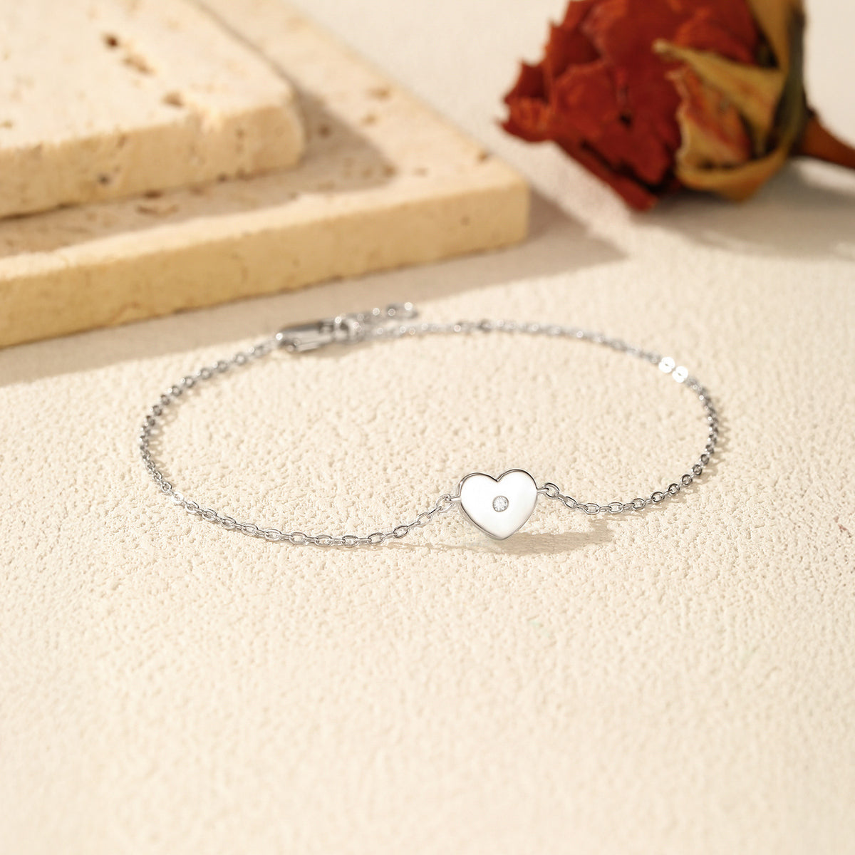 925 Sterling Silver Minimalist Heart Moissanite Bracelet