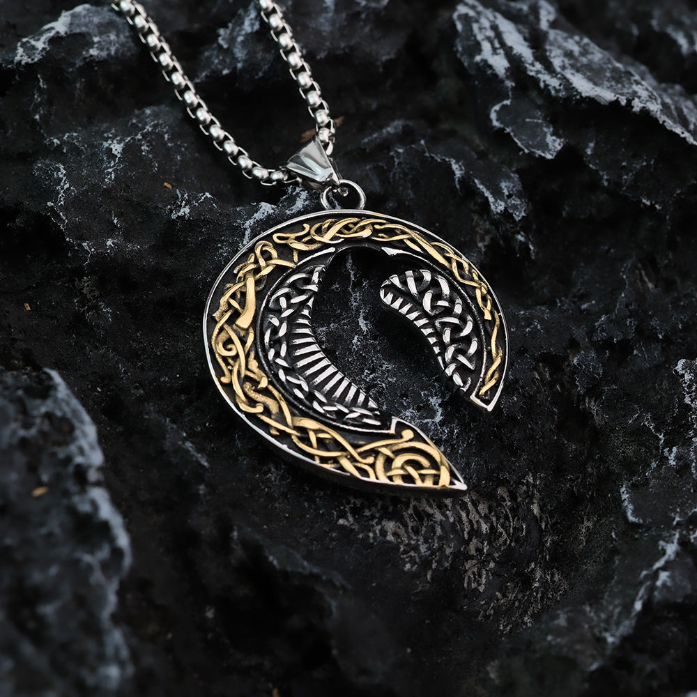 Nordic Retro Men's Stainless Steel Viking Crow Pendant Necklace