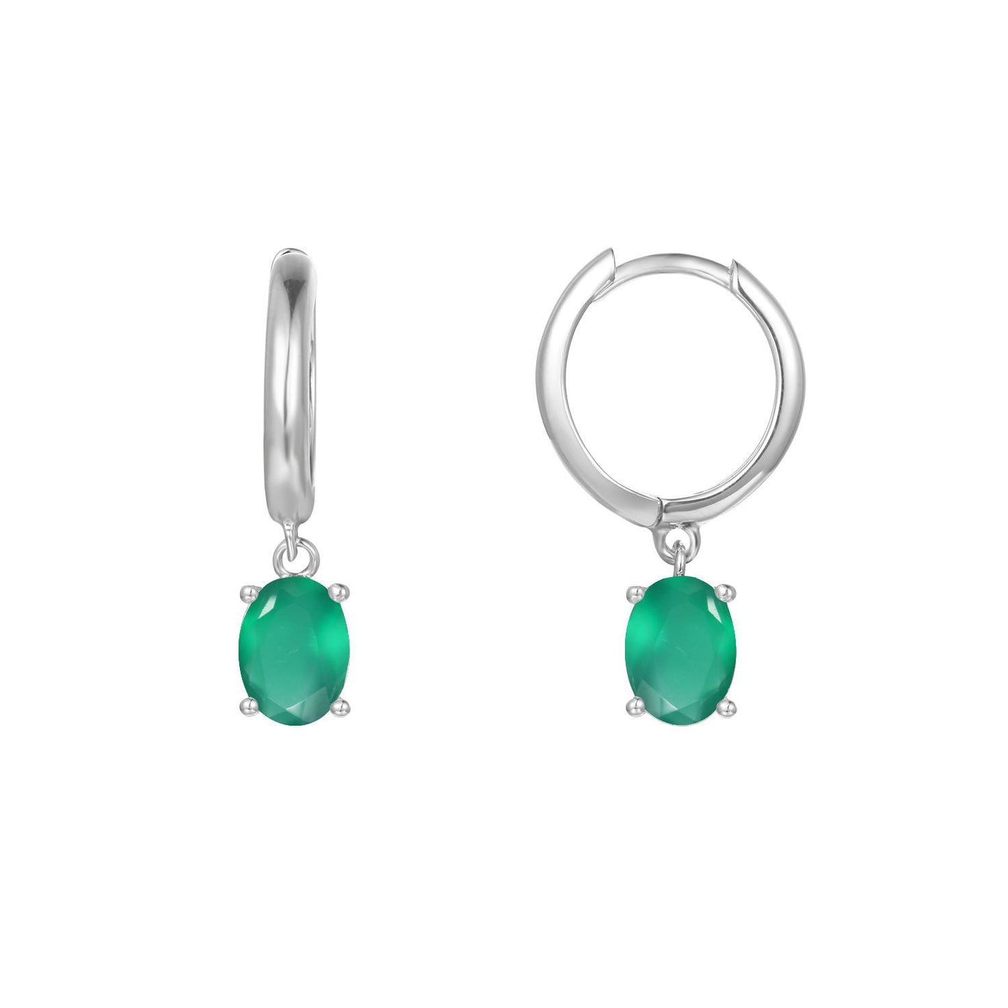 Solitaire Oval Natural Gemstone Pendant Silver Hoop Earrings