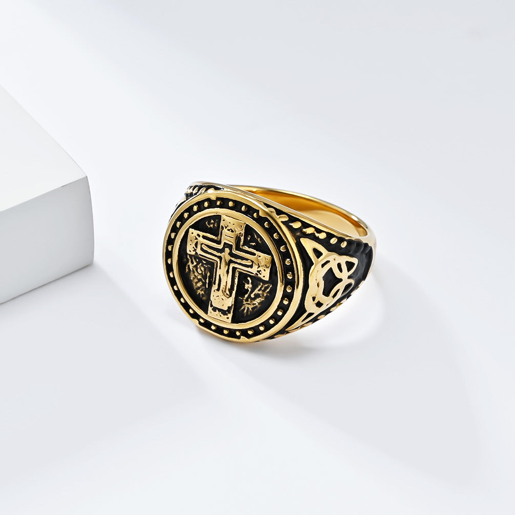 Planderful Titanium Cross Ring For Men Retro Punk Style Everyday Wear Hip Hop Jewelry