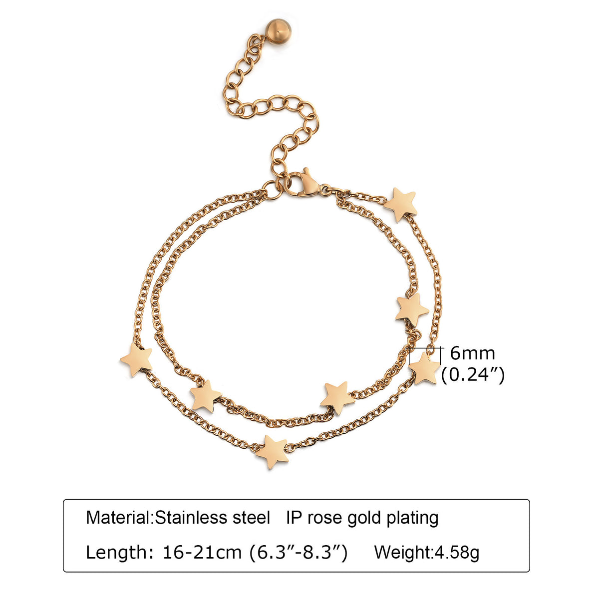 Star Double Layer Gold Stainless Steel Bracelet