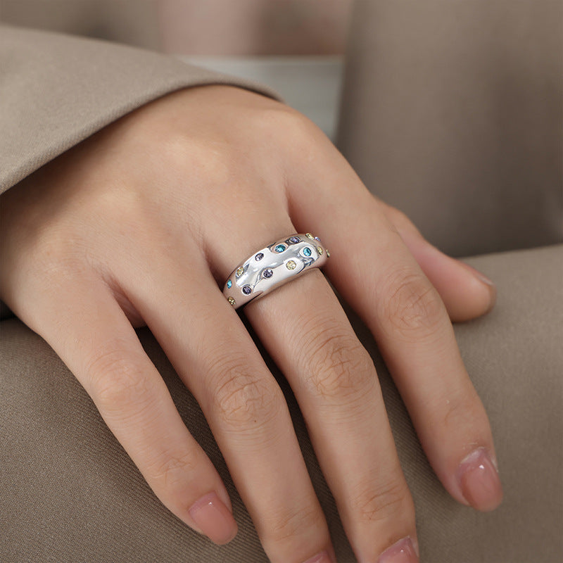 Retro Zircon Opening Ring - Light Luxury Titanium Steel Jewelry