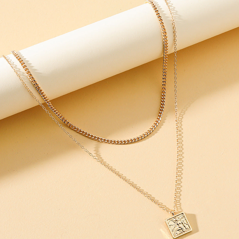 Double Layered Angel Necklace with Unique Hang Tag - Sweet and Trendy Sweater Chain