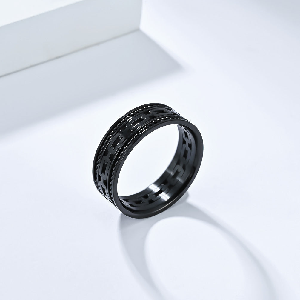 Planderful Titanium Steel Double Strand Wire Rope Hollow Cuban Chain Ring For Men Neutral Style