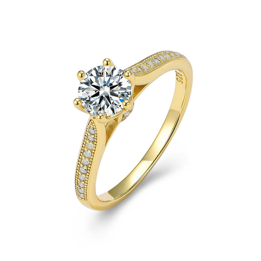 Classic Six-Claw Zircon Ring S925 Sterling Silver Ring Birthday Gift Wedding Ring Jewelry
