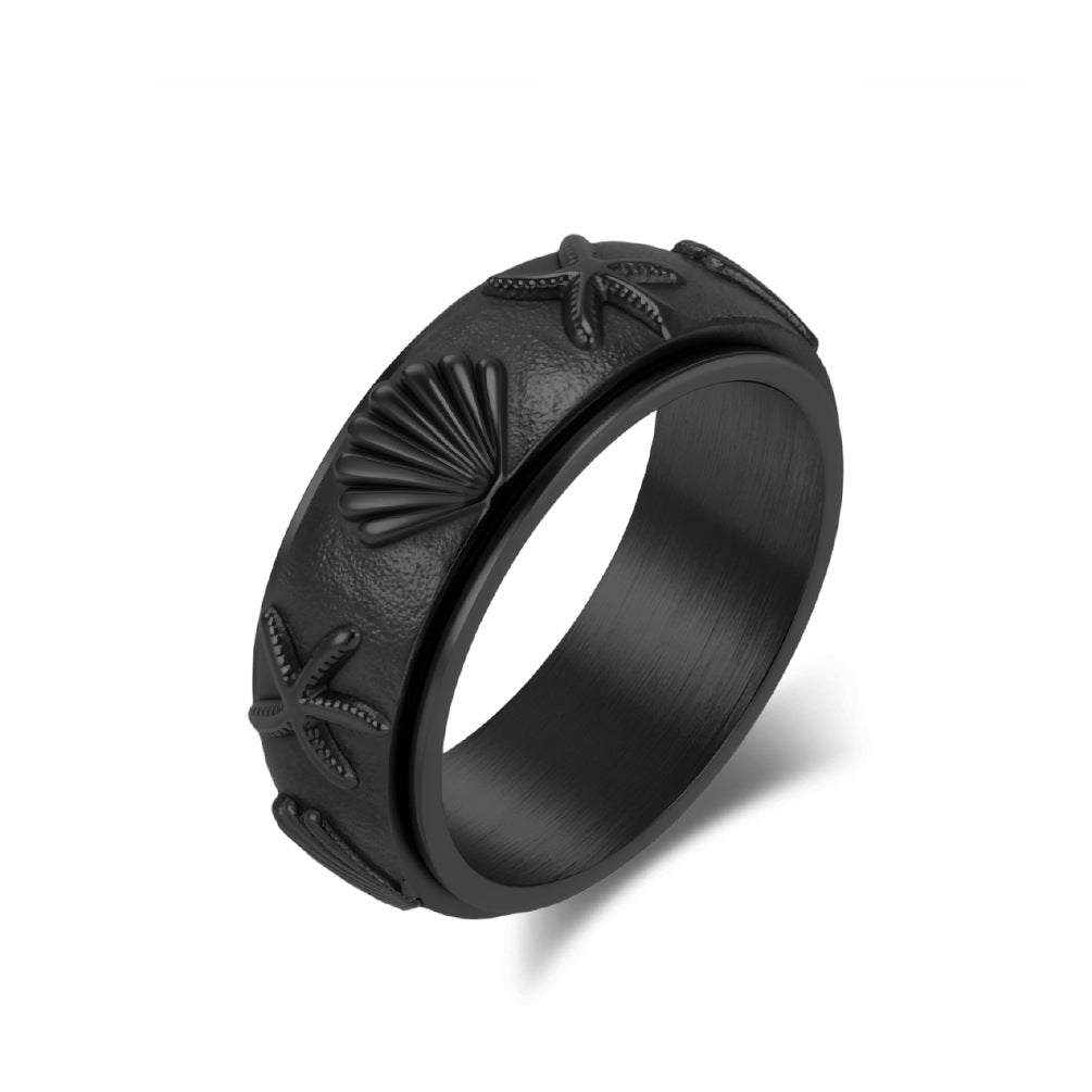 Planderful Rotating Ring Ocean Wind Sea Shell Starfish Titanium Steel Anxiety Relief Unisex