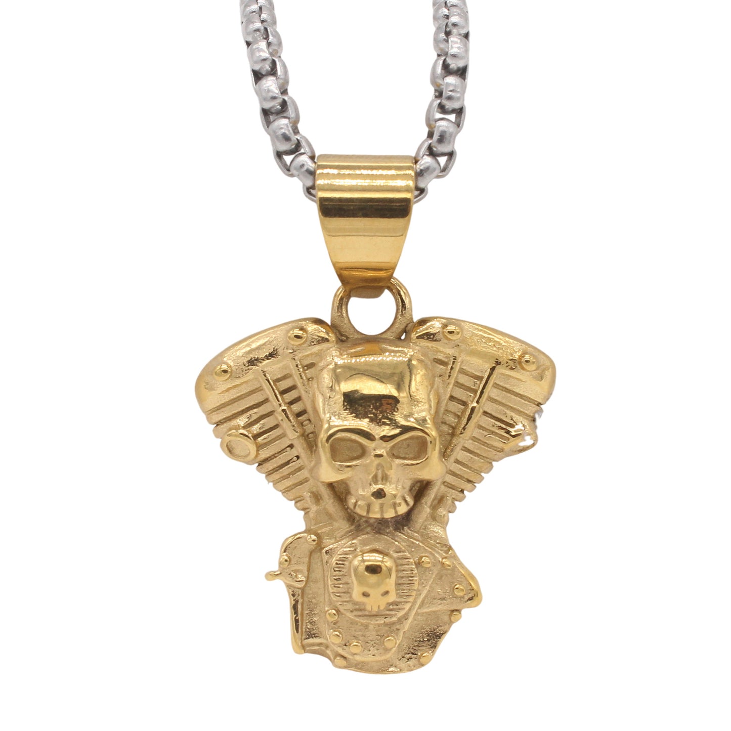 Planderful Jewelry Skull Pendant For Men Vintage Engine Design In Titanium Steel