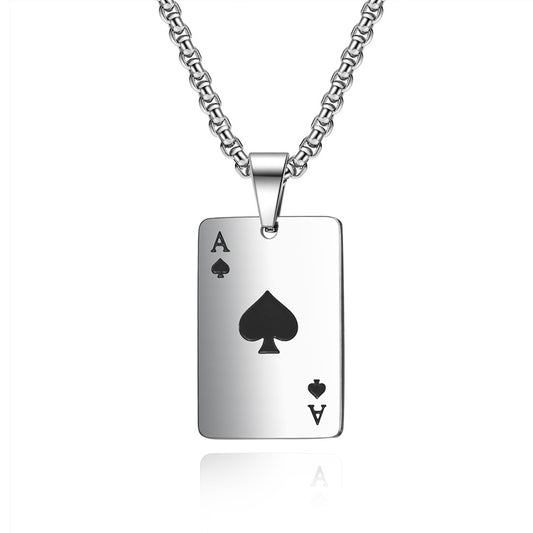 Cool Titanium Steel Playing Card Pendant Necklace for Men