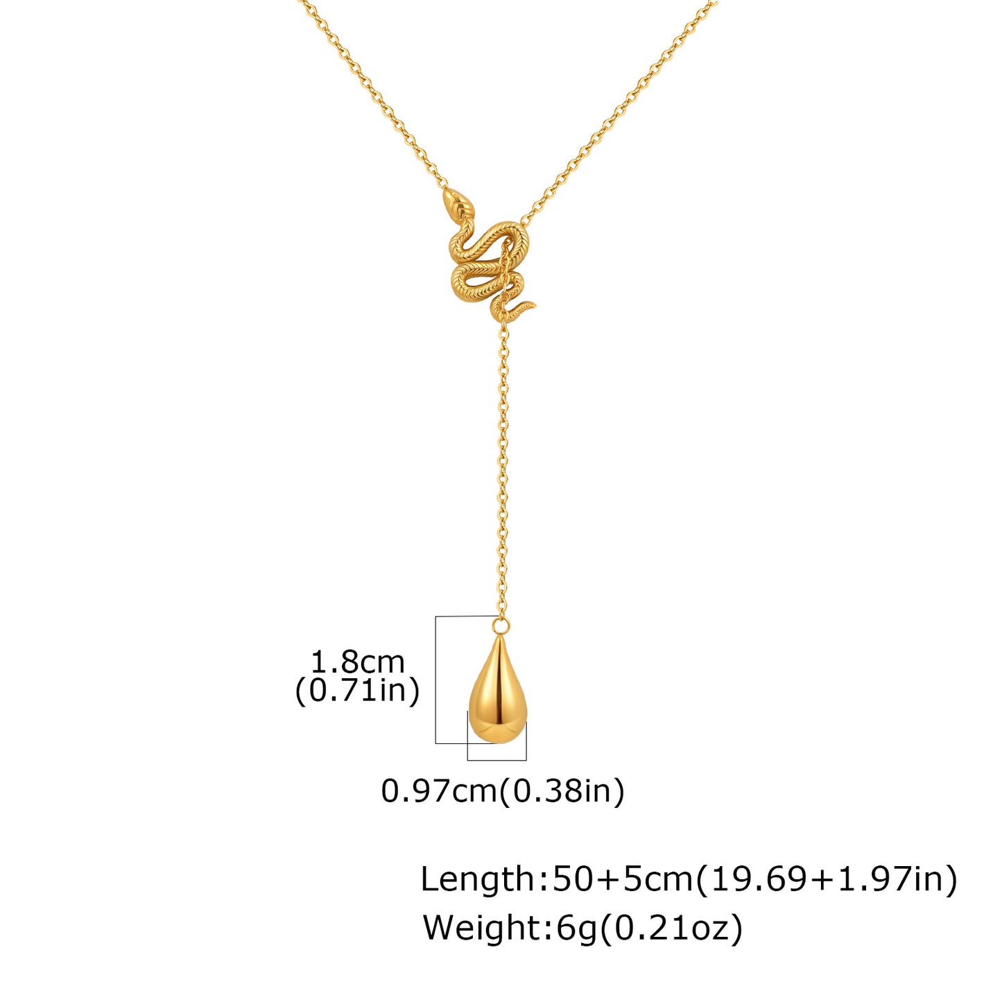 Ladies – Stainless Steel Gold Plated Snake Drop Y Necklace