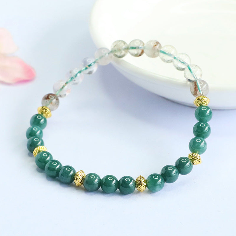 Blue Water Jadeite Green Phantom Beaded Bracelet