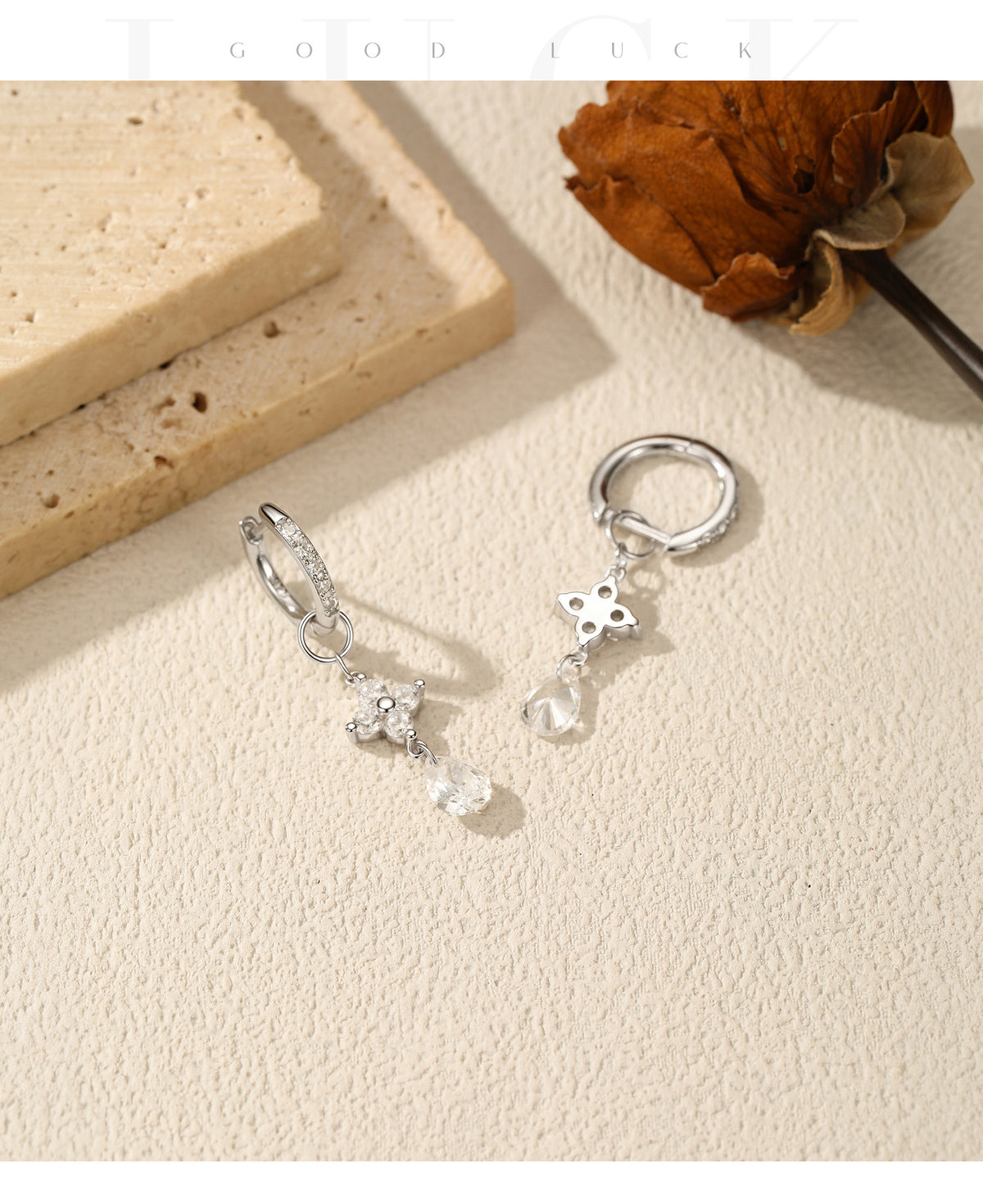 925 Sterling Silver Clover Heart Teardrop Moissanite Earrings