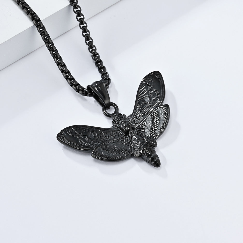Planderful Punk Butterfly Skull Necklace Titanium Steel Dark Edgy Pendant For Gothic Fashion Lovers