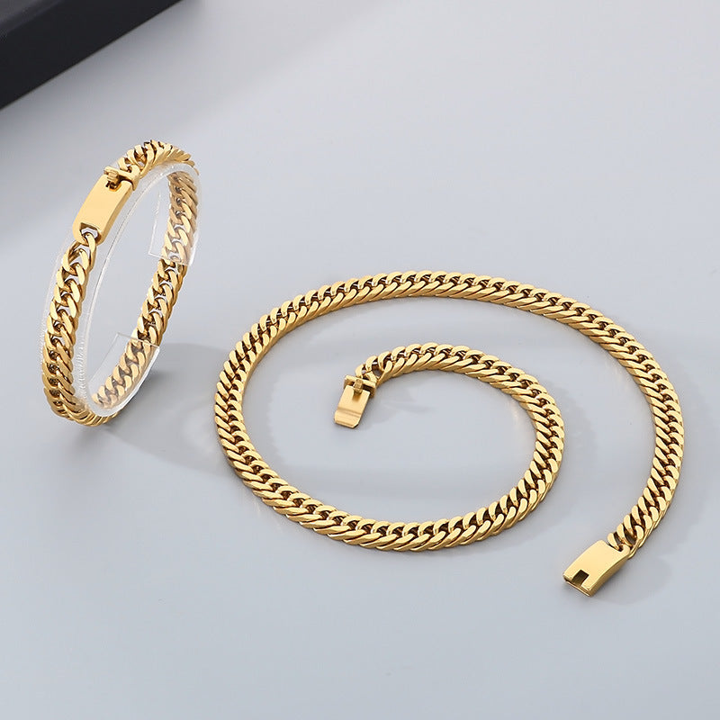 Trendy Hip Hop Whip Chain Bracelet Steel Cuban Necklace Men