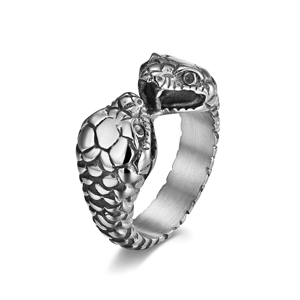 Double-Headed Snake Stainless Steel Women's Ring – Stainless Steel Antique Snake