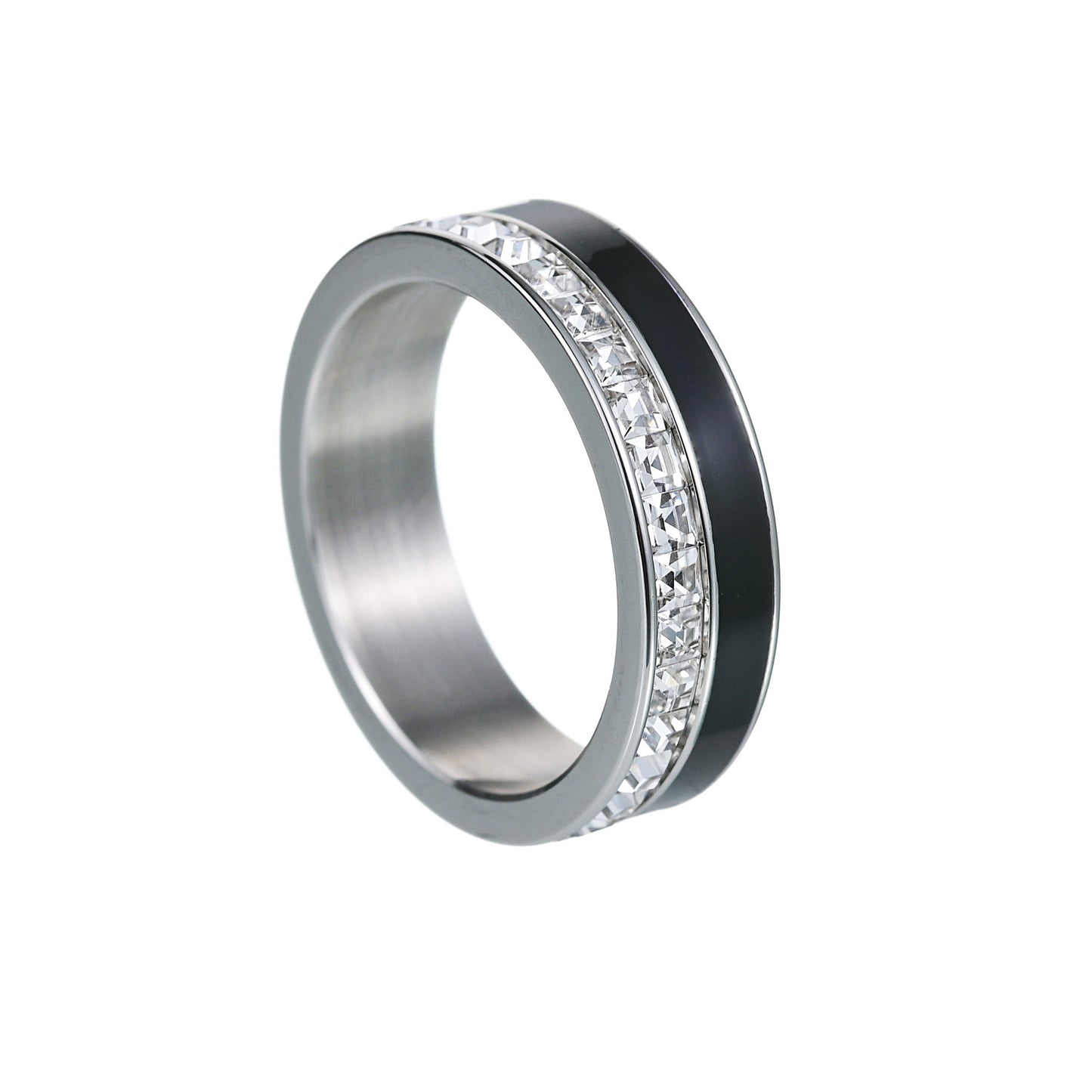 Dazzling European and American Jewelry Set with Square Zircon Couple Rings - Vacuum Electroplated Titanium Steel Beauty