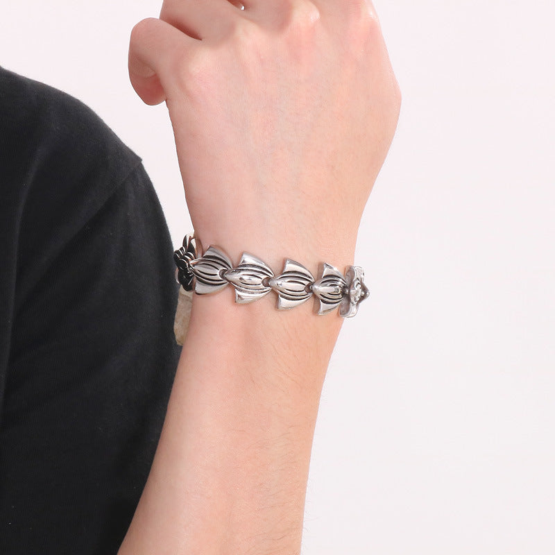 Design Fishtail Anchor – Punk Style Antique Snakehead Stainless Steel Men's Skull Bracelet