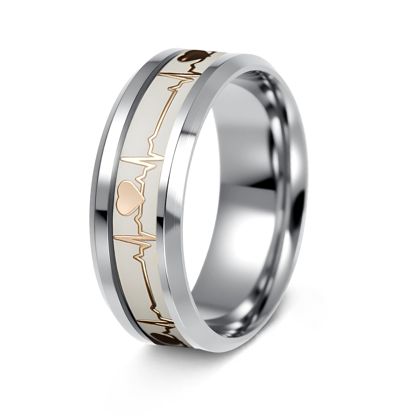 ECG Heartbeat 8mm Carbon Fiber Ring For Valentines Day Couples Unisex Titanium Steel By Planderful Everyday Genie
