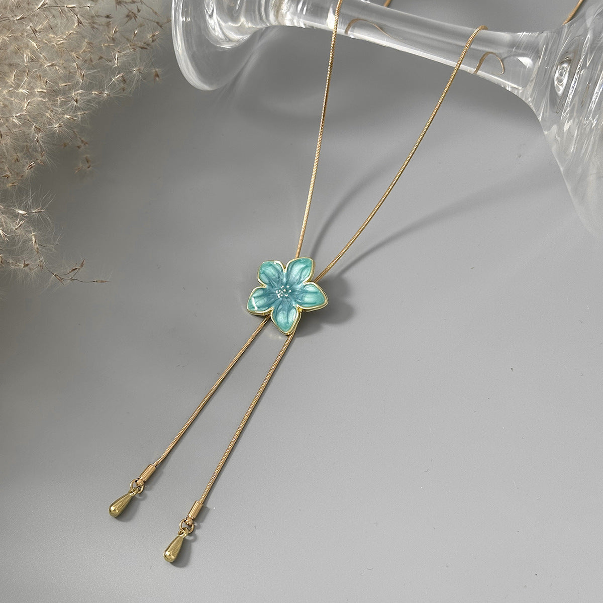 Pastoral Color Dripping Flower Pendant Necklace Adjustable Snake Bone Chain