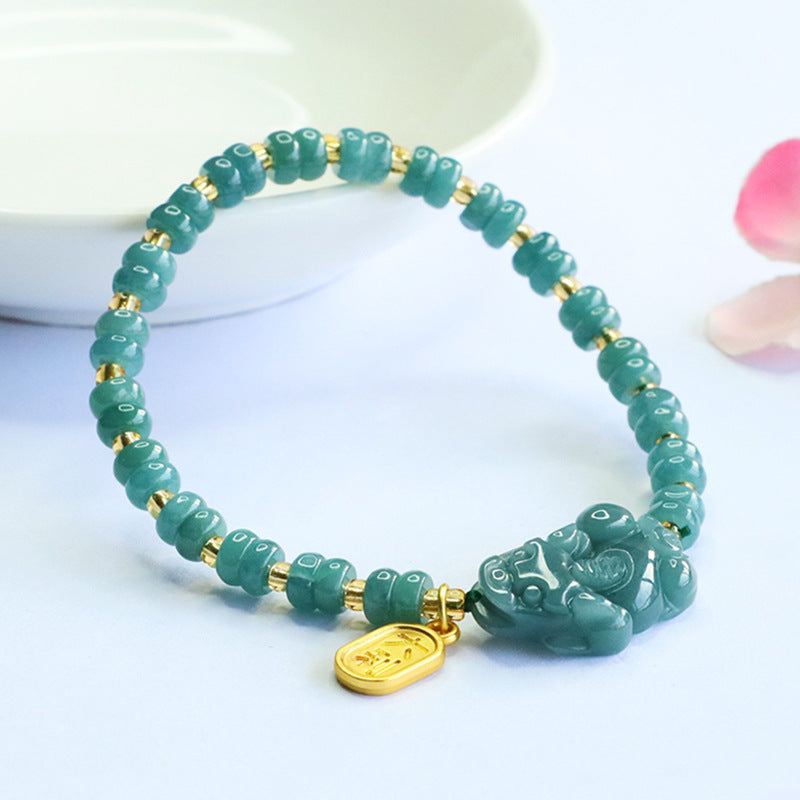 Blue Water Jadeite Pixiu & Abacus Bead Beaded Bracelet