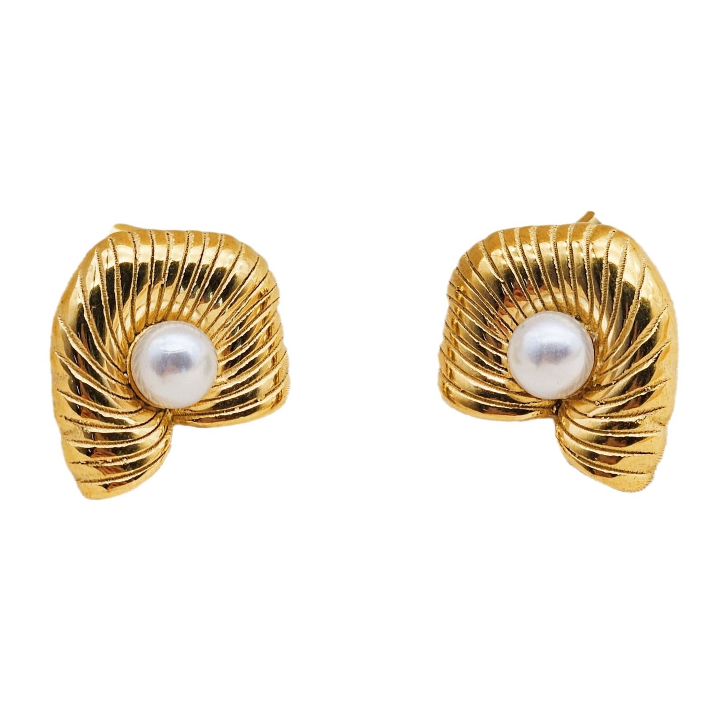 Planderful Conch Striped Pearl Earrings Gold Plated Titanium Steel Stud for Women