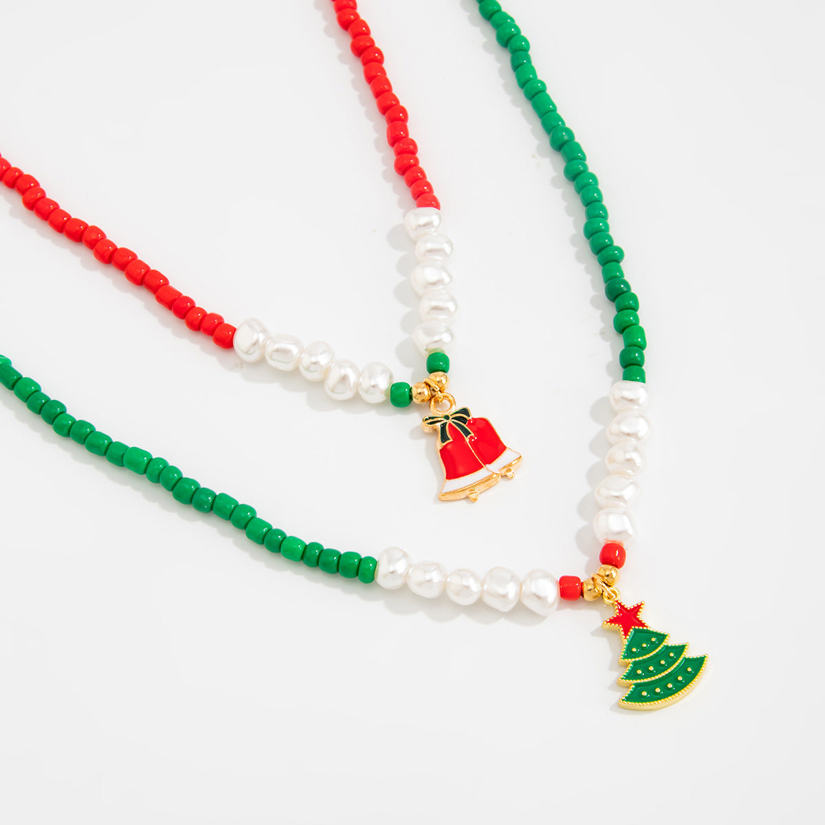 Christmas Santa & Elk Pearl-Style Necklace