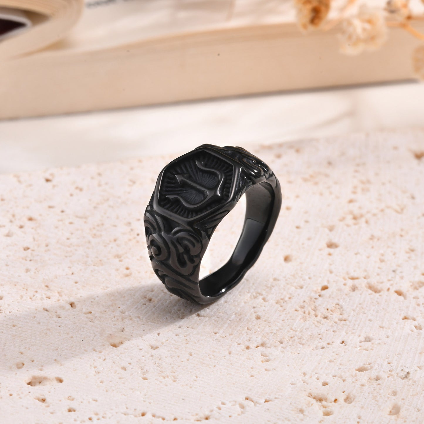 Jewelry Stainless Steel Trident Casting Ring Black Men's Jewelry
