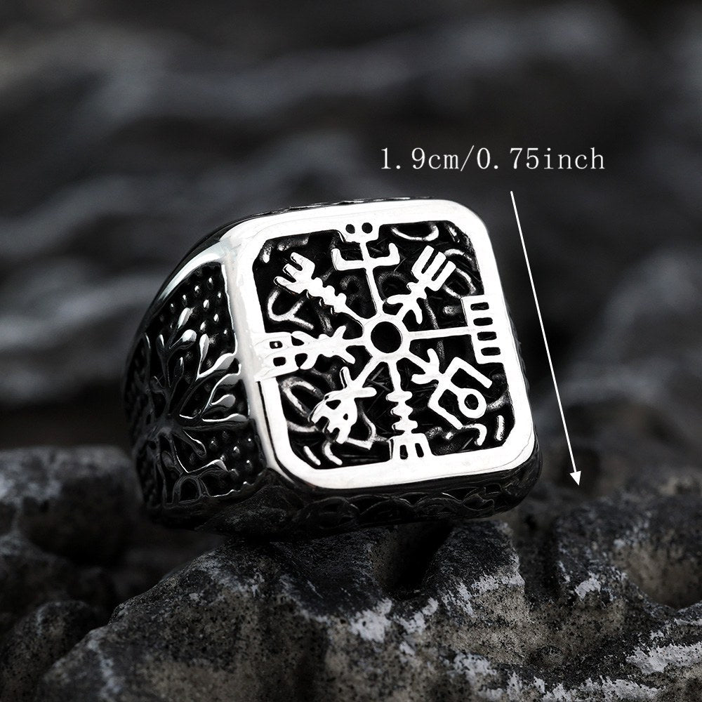 Planderful Viking Ring For Men Durable Titanium Steel Life Tree Snowflake Compass Nordic Design