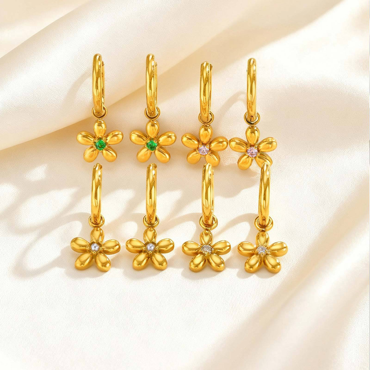 Stainless Steel Zircon Floral Earrings