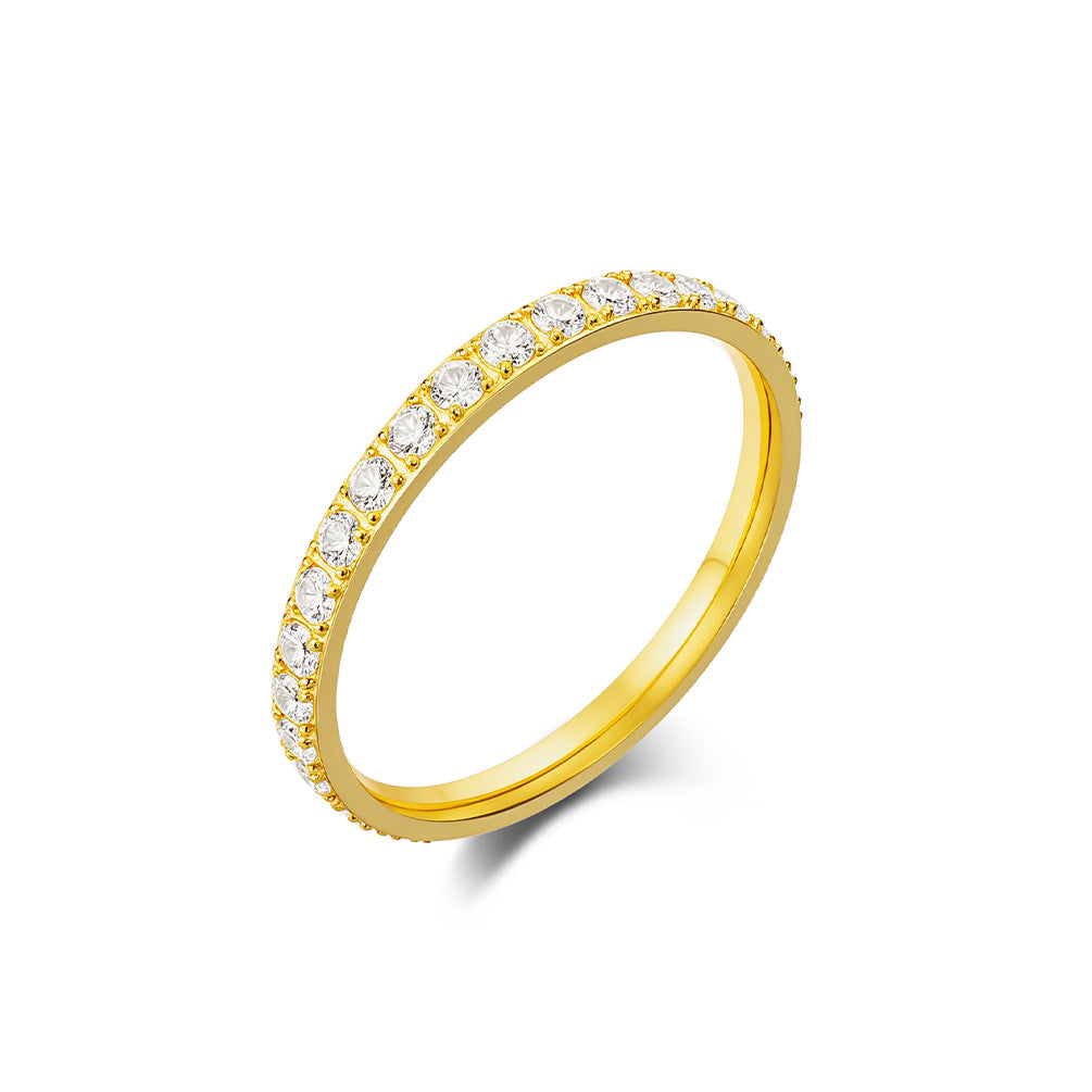 Planderful Titanium Zircon Ring For Women 2mm Inlay Gypsy Star Band Fashionable High End Jewelry