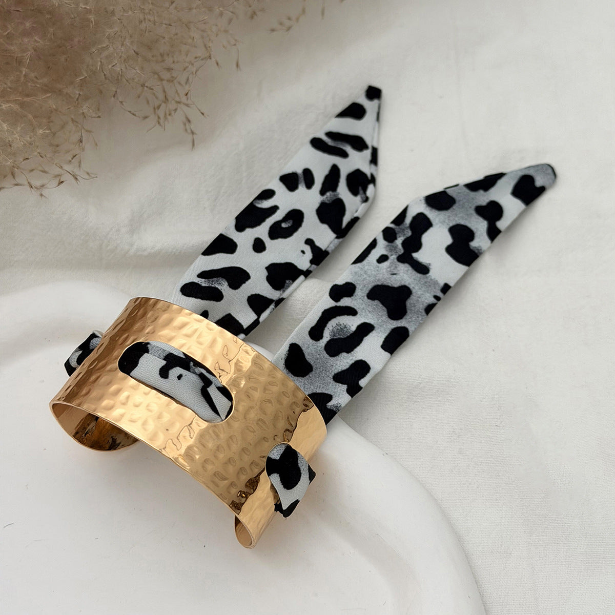 Planderful Collection Vienna Verve Bracelet For Women Hammer Pattern Wide Surface Opening Leopard Print Silk Scarf