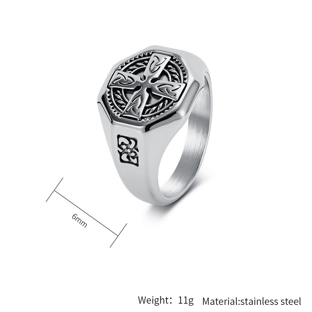 Planderful Celtic Knot Cross Ring for Men Durable Steel Jewelry Timeless Retro Statement