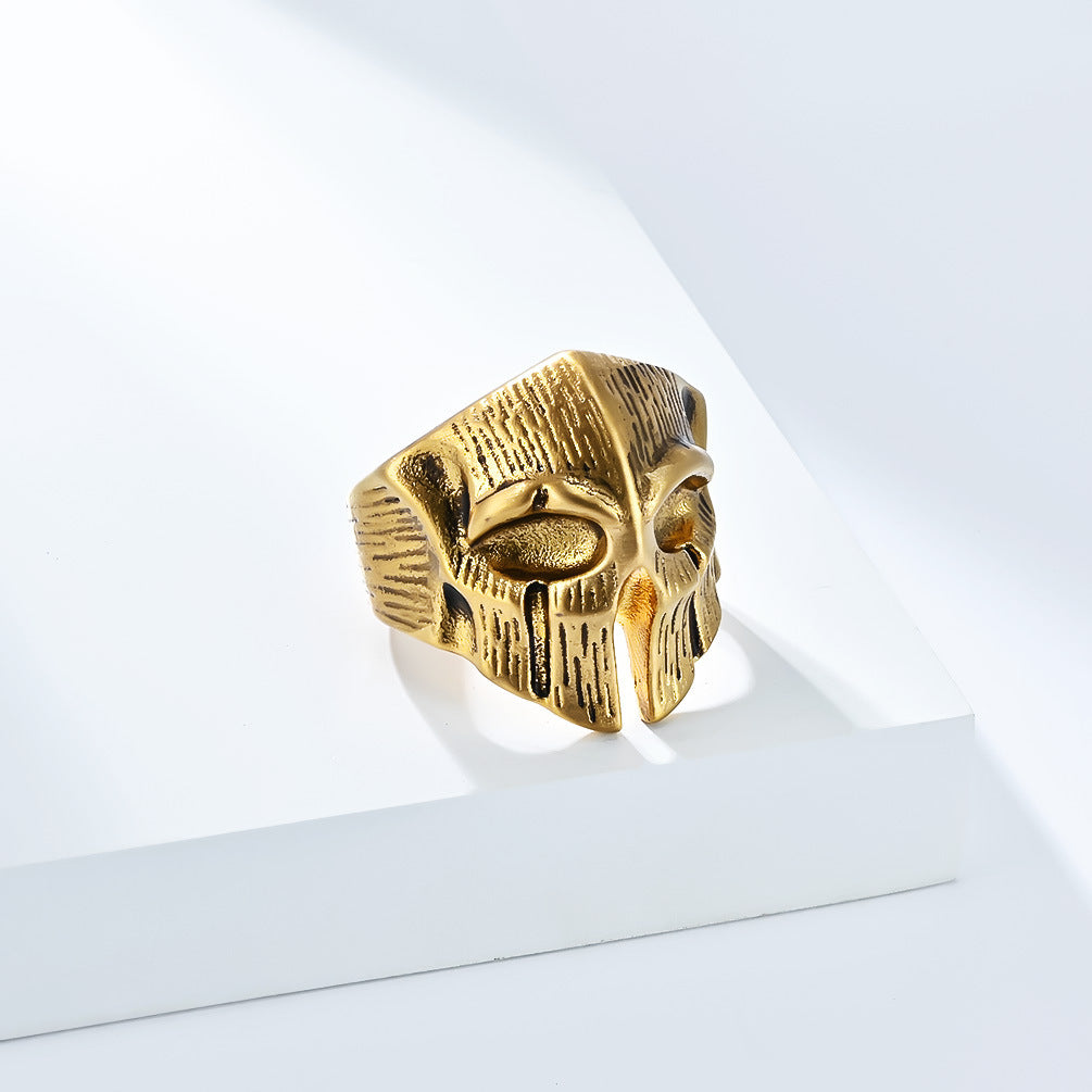 Planderful Spartan Skull Ring Titanium Steel For Men Bold Retro Warrior Jewelry Edition