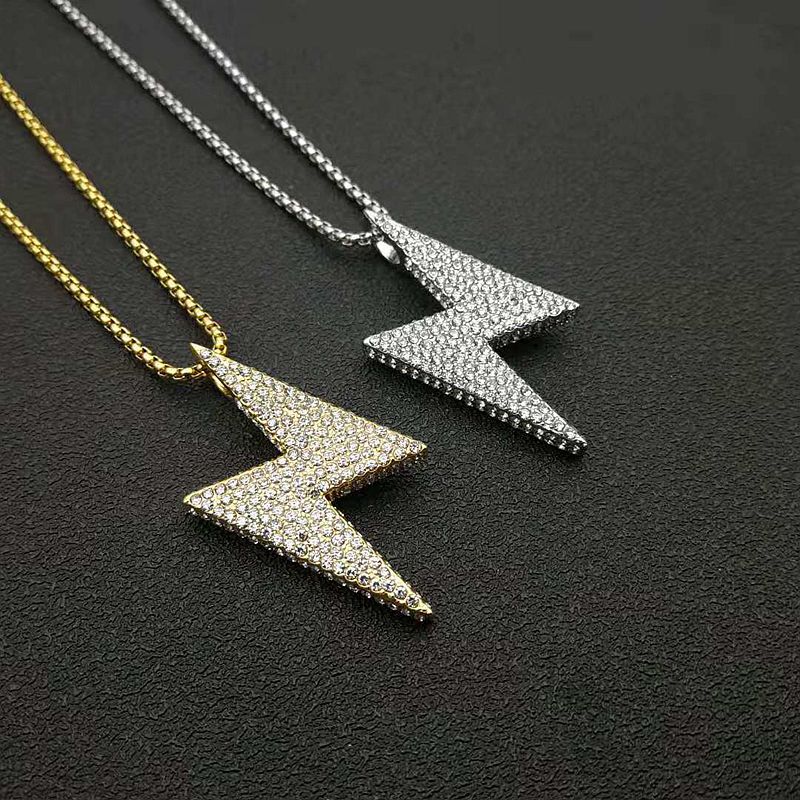 Stainless Steel Hip Hop Necklace From Planderful Everyday Genie With Gold Plated Zircon Lightning Pendant For Men