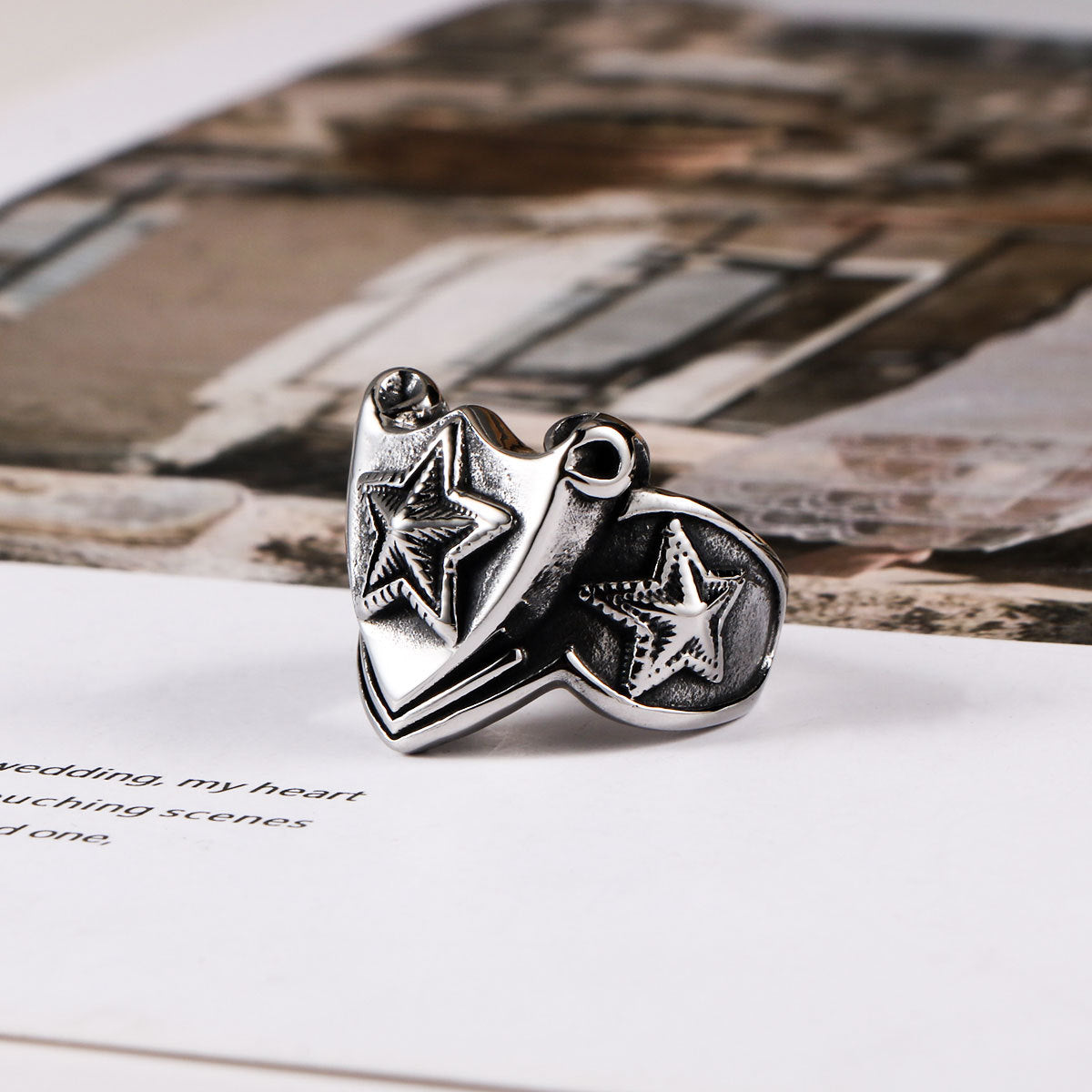 Triangular Stainless Steel Star Ring Mens Pentagram Jewelry
