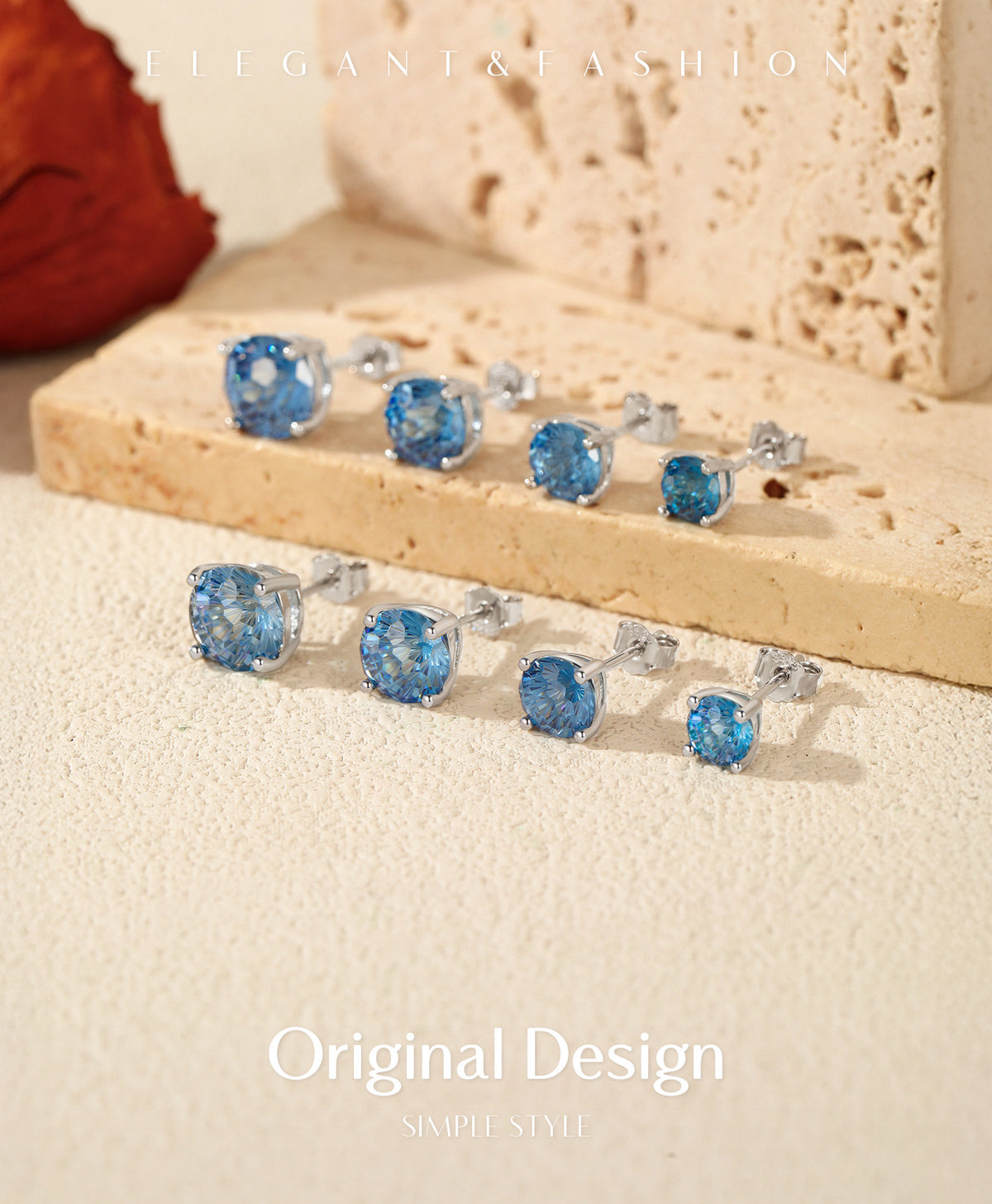 925 Sterling Silver Royal Blue Fireworks-Cut Zircon Stud Earrings
