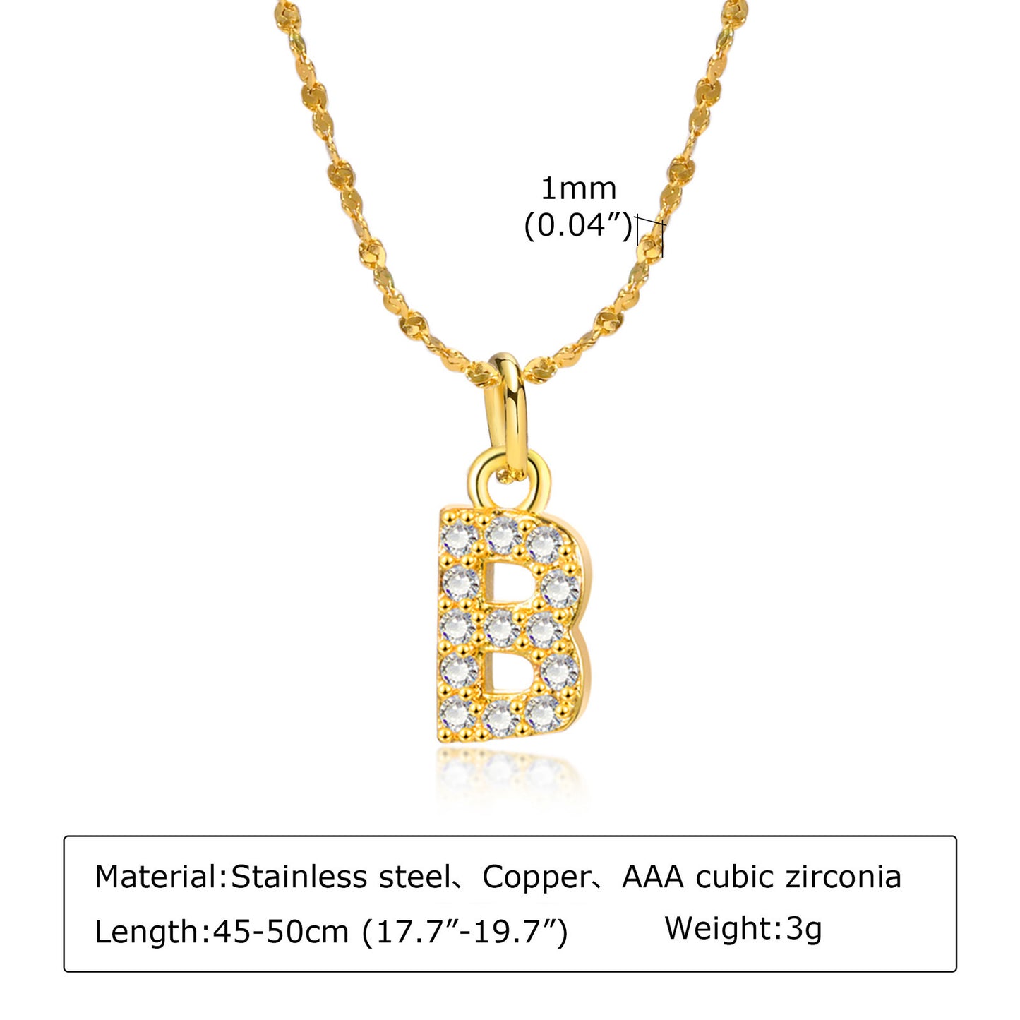 26 English Letter Stainless Steel Necklace Zircon Jewelry