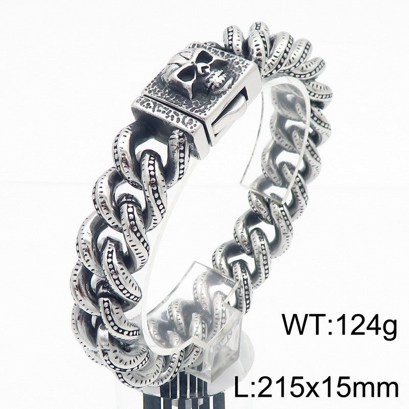 Planderful Dark Titanium Skull Bracelet Square Buckle Men