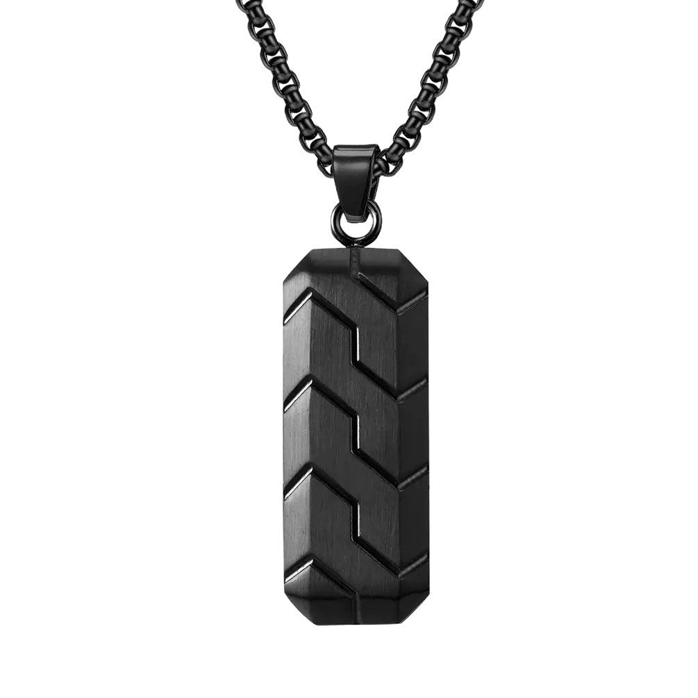 Planderful Mens Hexagonal 3D Beveled Tire Pendant Stainless Steel Necklace Hip Hop Retro Style