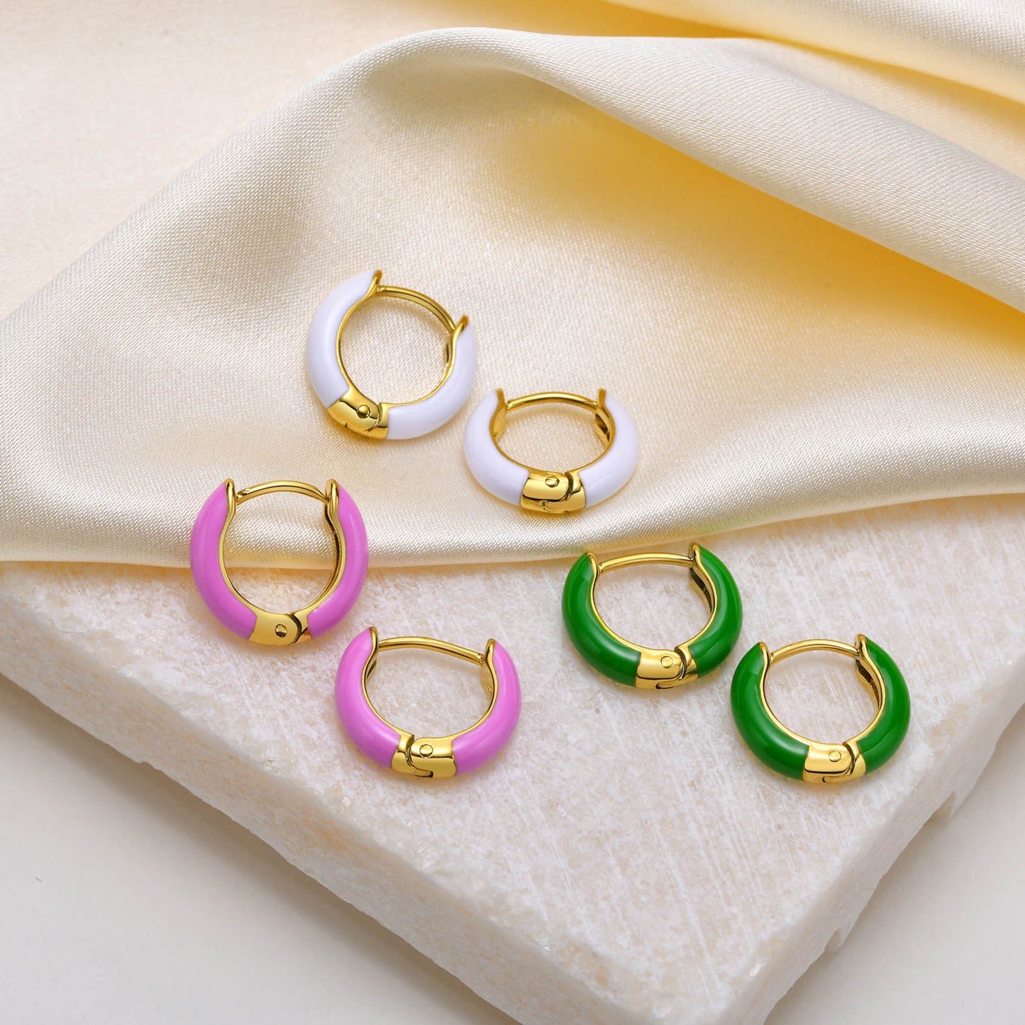 Ladies Fashion Stainless Steel Candy Color Earrings Gold Set
