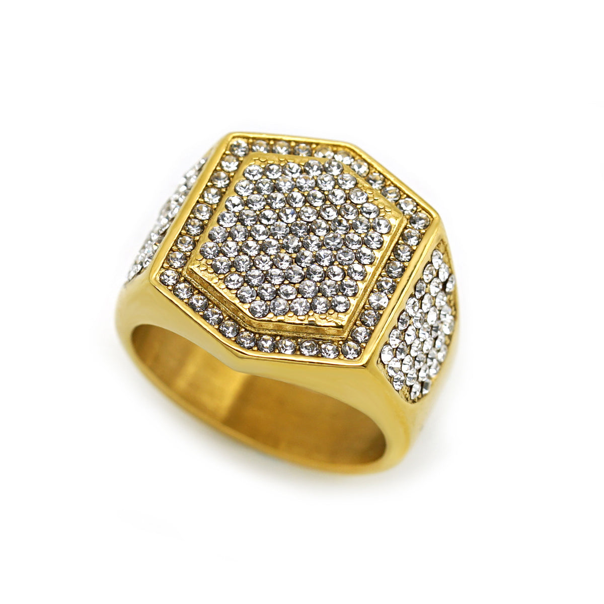 Planderful Everyday Genie Hip Hop Ring Stainless Steel Full Zircon Unisex Statement Jewelry
