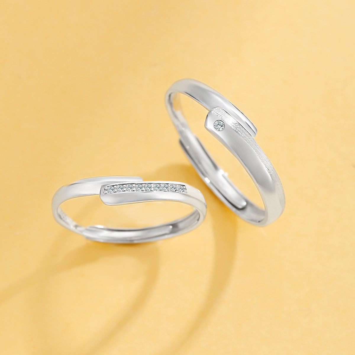 Planderful S925 Sterling Silver Heart Woven Couple Ring Elegant Adjustable Opening For Couples