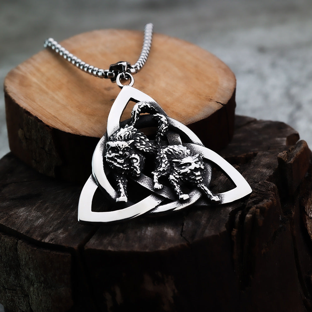 Planderful Norse Legacy Wolf Pendant Necklace With Celtic Irish Knot Titanium Steel For Men