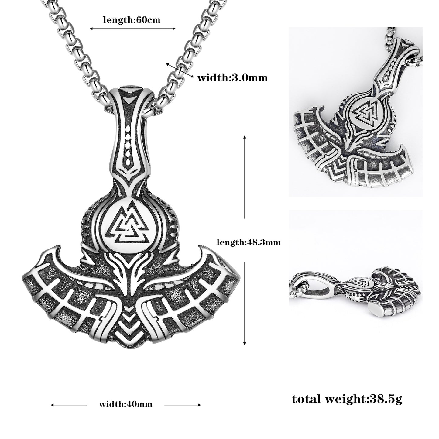 Steel Necklace – Statement Tolto Axe Celtic Wolf